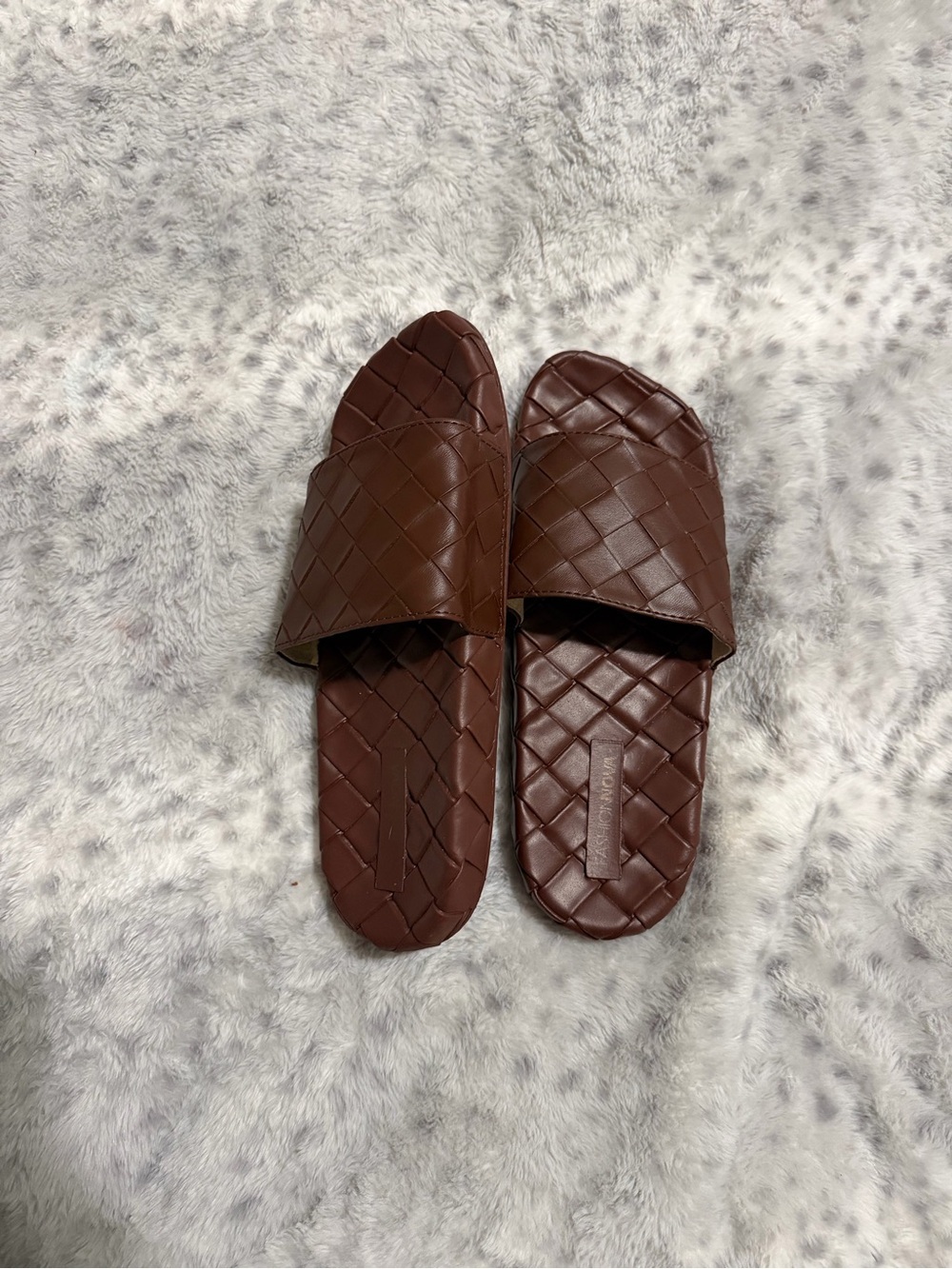 Fashion Nova Brown Woven Slide Sandals